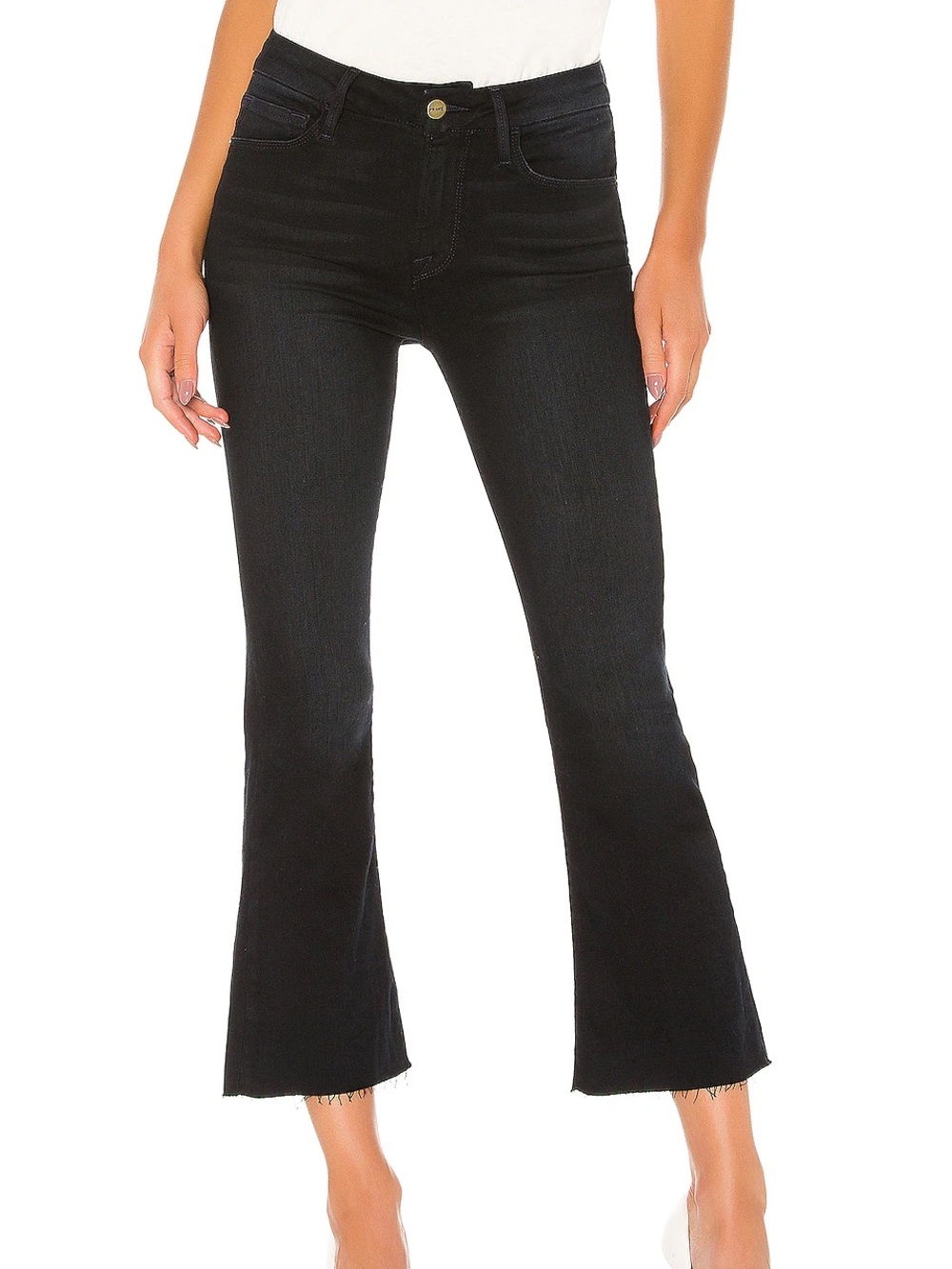 FRAME (26) Le Cropped Mini Boot Marcella Black Boot-Cut Leg Stretch Hi-Rise Crop